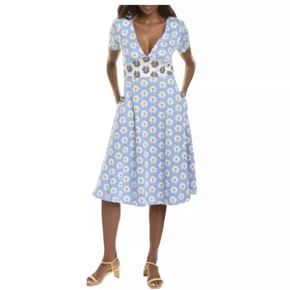 NEW Anthropologie Hutch blue daisy Rainey dress, Vneck short sleeve